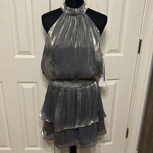 1. State Metallic Dot Halter Mini Dress